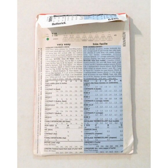 Butterick 6486 Flare Dress Toddler Size 1 2 3 Sewing Pattern Uncut Vintage 2001 - Picture 2 of 4